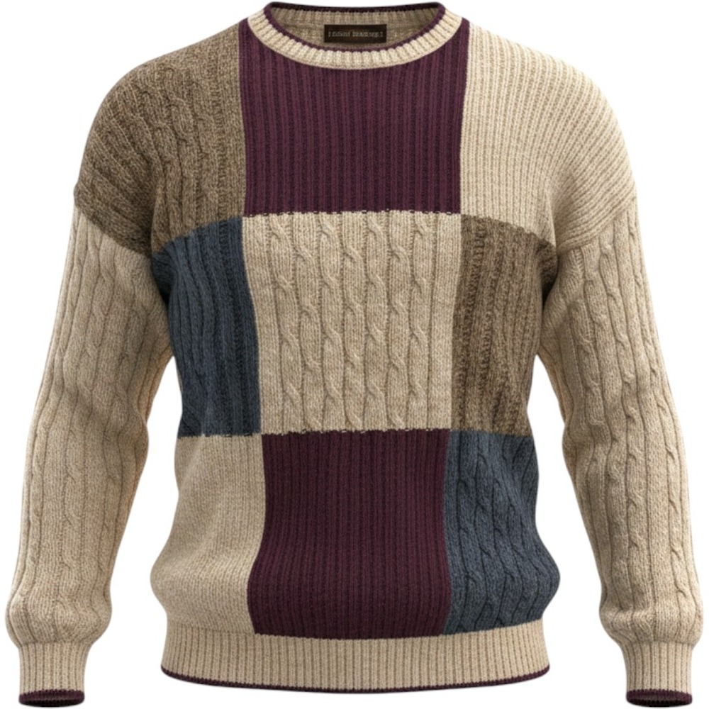Liberty Sweaters Vintage Colorblock Cable Knit Pullover XL Made in USA Burgundy